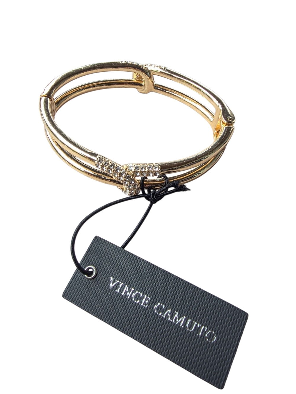 Vince Camuto Gold Crystal-Embellished Double-Band Hinged Bangle - Picture 3 of 4